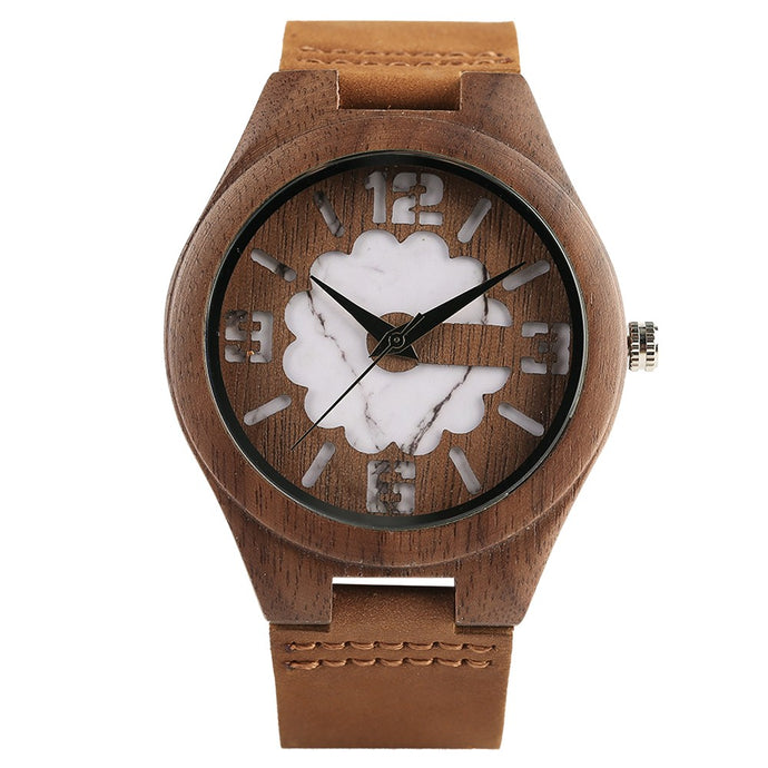 Wooden Watch Vintage Unique Men's Watch Wooden Quartz Analog Watch Special Gift Bamboo Wristwatch-White